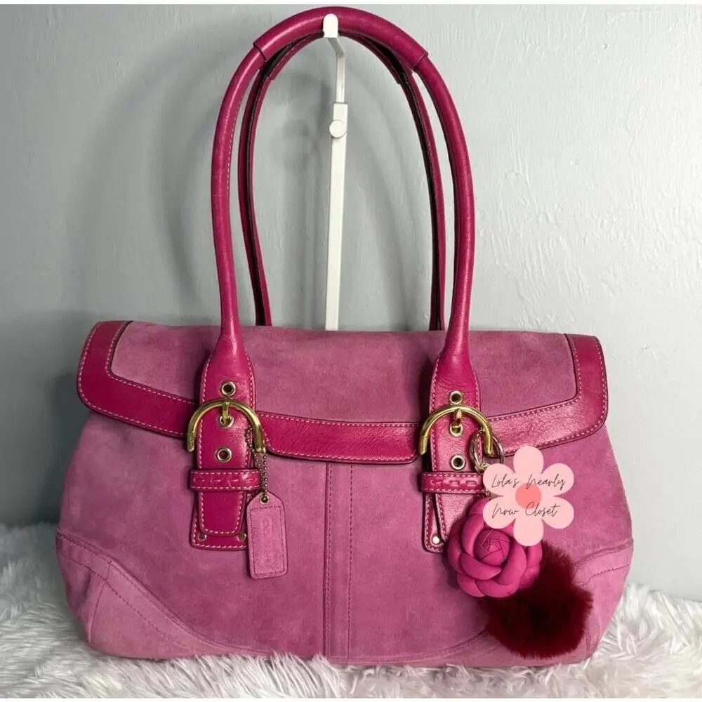 y2k COACH Vintage 2004 Pink Hampton Suede SOHO Flap Satchel